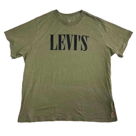 Levi's Serif Logo Relaxed Graphic Tee Mens Size XXL Olive Green - Picture 1 of 8